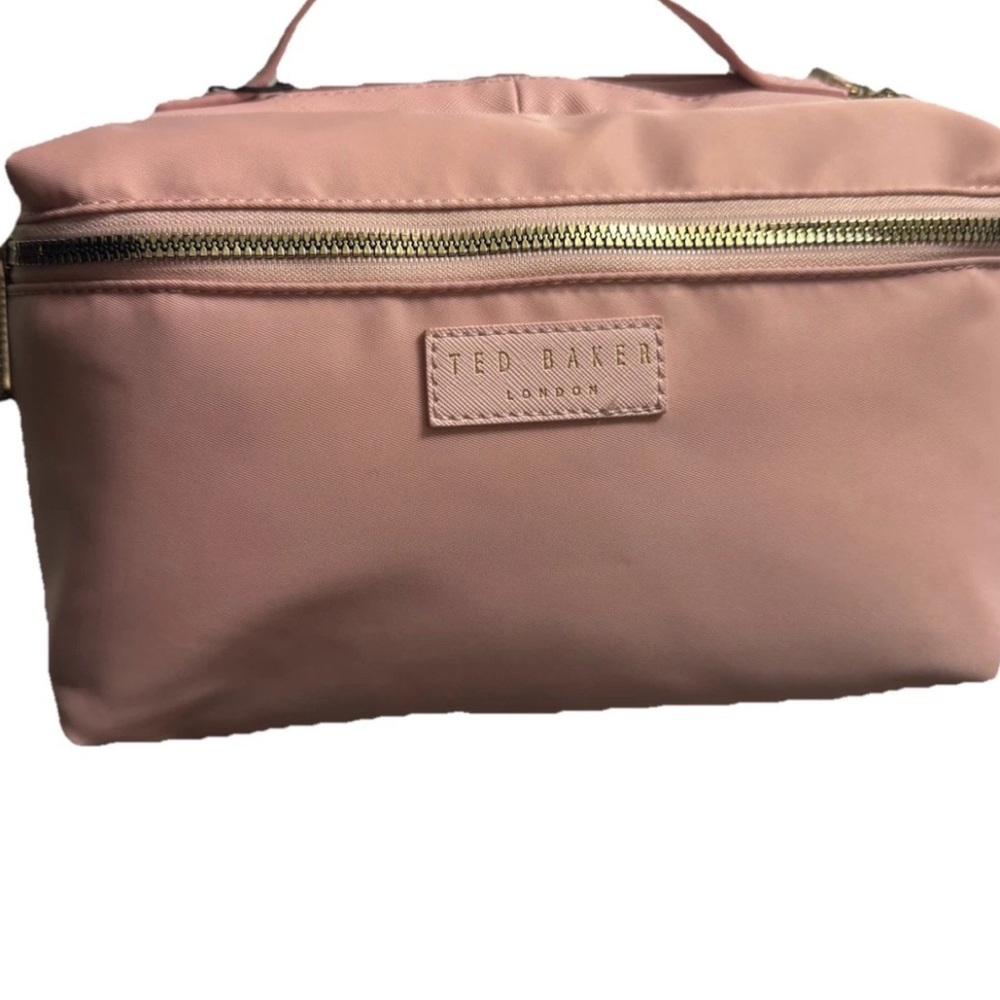TED BAKER LONDON COSMETIC TRAIN CASE MAKEUP TOILETRY BAG W/2 TRAVEL BOTTLES PINK